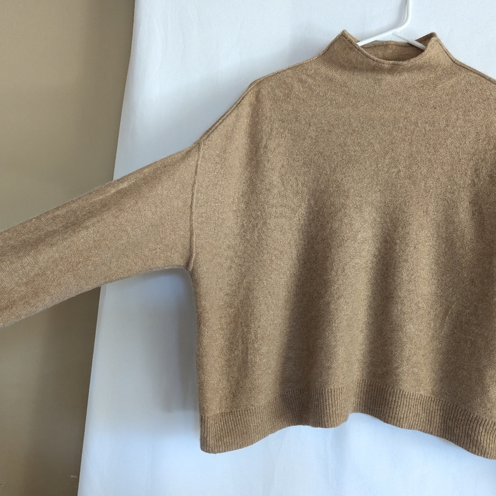 Pilcro Alani XS Mock Neck Sweater Tan Camel Nude 100% Cashmere Oversized Relaxed - Picture 5 of 10